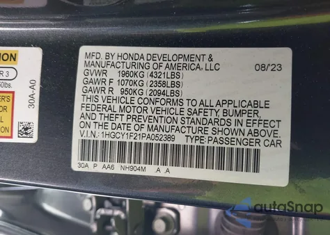 2023 Honda Accord Lx z USA, uszkodzony, nr VIN 1HGCY1F21PA052389